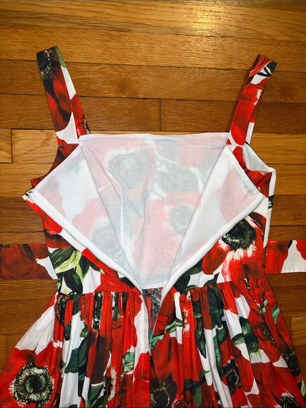 Dolce & Gabbana Cotton Sun Dress with Anemone - Red Floral Midi - IT 44 - US 8 - Picture 11 of 12